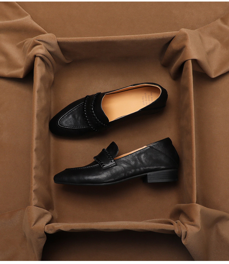 Women'S Shoes Peep Toe - รองเท้าโลฟเฟอร์หนังแกะนุ่มสไตล์เรโทร SHOEBOX สำหรับผู้หญิง ใส่ได้หลากหลายโอกาสในฤดูร้อน เหมาะสำหรับเดินทาง รองเท้าหนังพื้นหยาบ