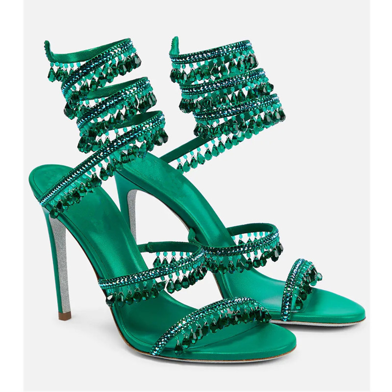 Women'S Shoes Peep Toe - รองเท้าส้นสูงประดับคริสตัลสีเขียวแบบเซ็กซี่สำหรับผู้หญิง หัวกลม เปิดนิ้วเท้า ประดับด้วยเพชรเทียม เหมาะสำหรับงานปาร์ตี้