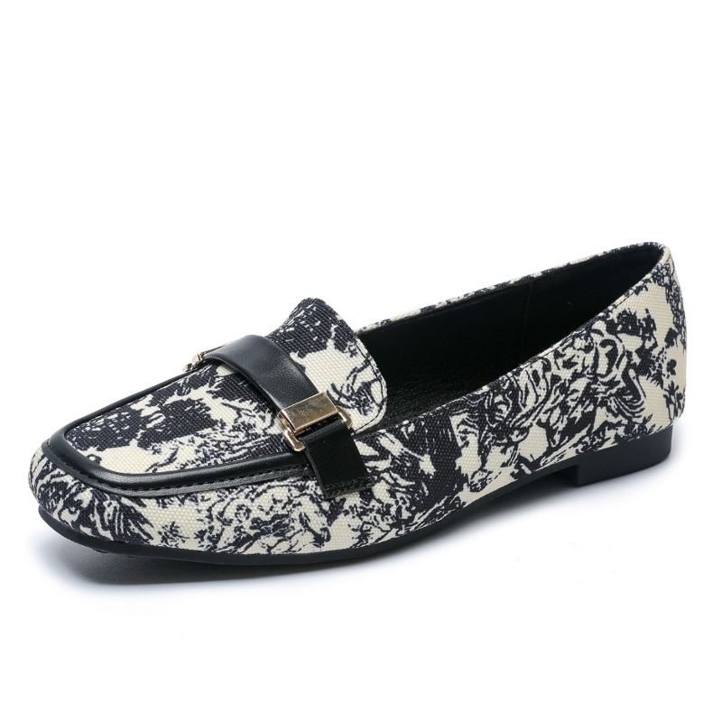 Shoes For Women Flats - รองเท้าผู้หญิงแบบสวม ส้นเตี้ย ลายพิมพ์ผ้า หัวเหลี่ยม ไซส์ใหญ่ รุ่น