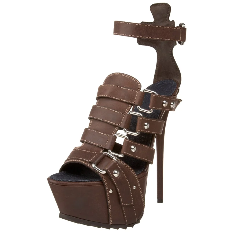 Women'S Shoes Peep Toe - รองเท้าส้นสูงแบบรัดส้นประดับหมุดโลหะ ดีไซน์เซ็กซี่ หัวมน ส้นบาง ส้นโคเวท รุ่นใหม่ล่าสุด