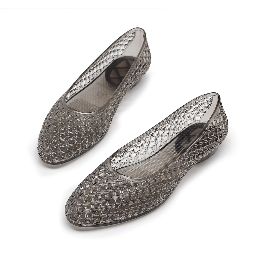 Jelly Sandal Women - รองเท้าแตะสไตล์วินเทจฝรั่งเศสแบบสานสำหรับผู้หญิง หัวแหลม โปร่งแสง ทำจาก PVC แบบสวม