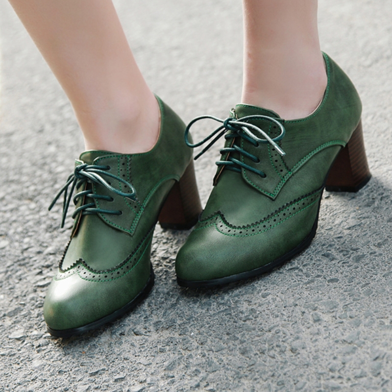 Women'S Shoes Big Feet - วินเทจผู้หญิงรองเท้าส้นสูงรองเท้าLoaferใหม่ 2025 Lace-Upสีดําสีขาวสีเขียวรองเท้าส้นสูงPartyรองเท้ารองเท้าหญิงขนาดใหญ่