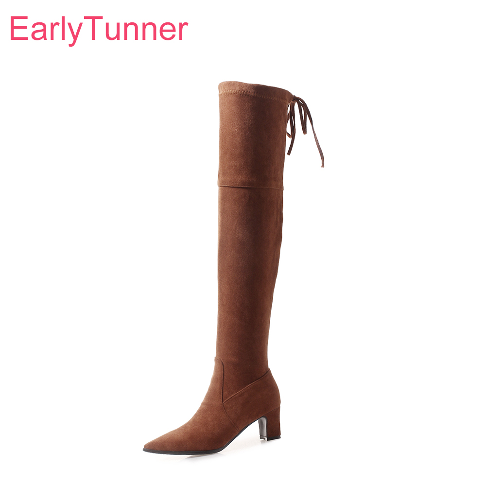 Women'S Shoes Big Feet - รองเท้าบูทผู้หญิงสีเหลืองดำสำหรับฤดูหนาวแบบใหม่ ปลายแหลม ส้นสูงทรงเหลี่ยม ไซส์ใหญ่พิเศษ 12 32