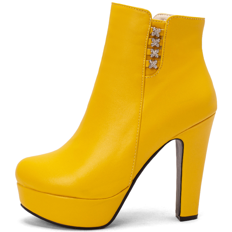 Women'S Shoes Big Feet - ขนาดใหญ่ 50 หรูหราสั้นหญิงElegant Platformข้อเท้ารองเท้าบูทสําหรับสุภาพสตรีรองเท้าส้นสูงสีดําสีแดงสีเหลืองสีขาวรองเท้าUnisex 45