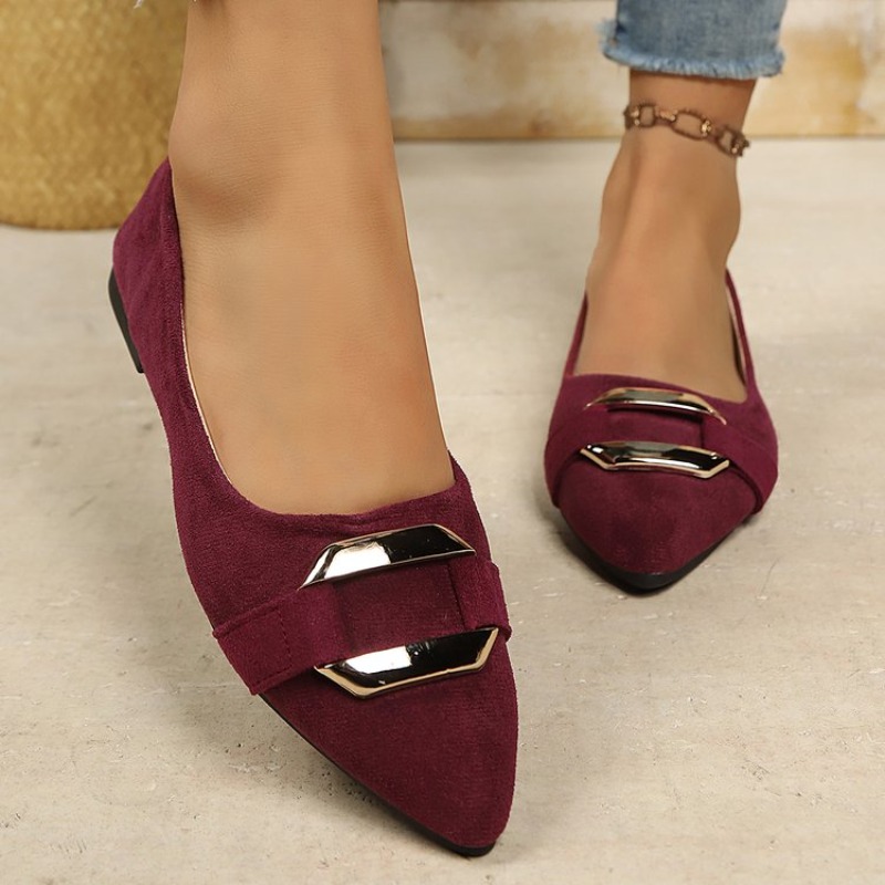 Shoes For Women Flats - รองเท้าส้นแบนหัวแหลมหนังกลับสำหรับผู้หญิง สวมใส่สบาย เหมาะสำหรับใส่ทำงานในออฟฟิศ