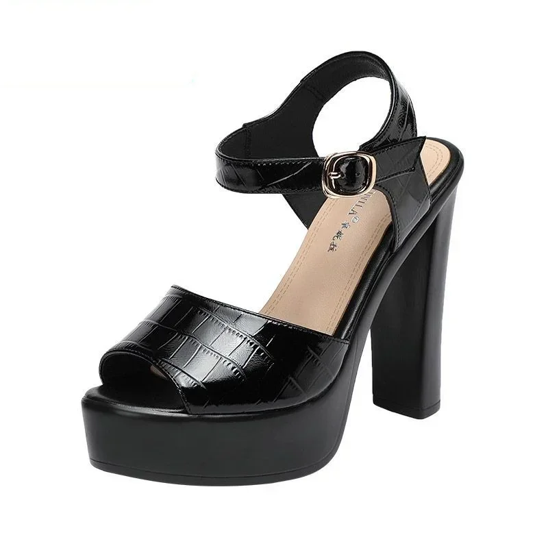 Women Shoes Formal - 10 ซม.13 ซม.แฟชั่นรองเท้าแตะหนังแท้ Chunky Platform รองเท้าฤดูร้อน