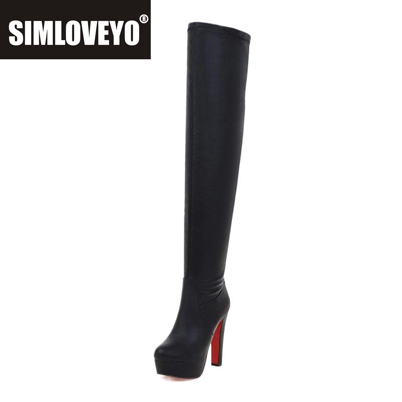 Women'S Shoes Big Feet - รองเท้าส้นสูงมากแบบคลุมเข่า สีดำขาว รองเท้าบูทแบบมีพื้นหนา ไซส์ใหญ่ 34-48