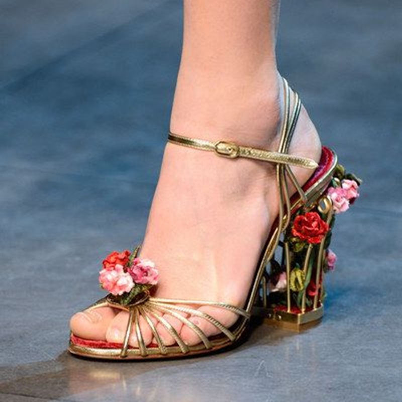 Metallic Heel Sandal - Luxury Bird Cage ผู้หญิงรองเท้าแตะ Gold Metallic