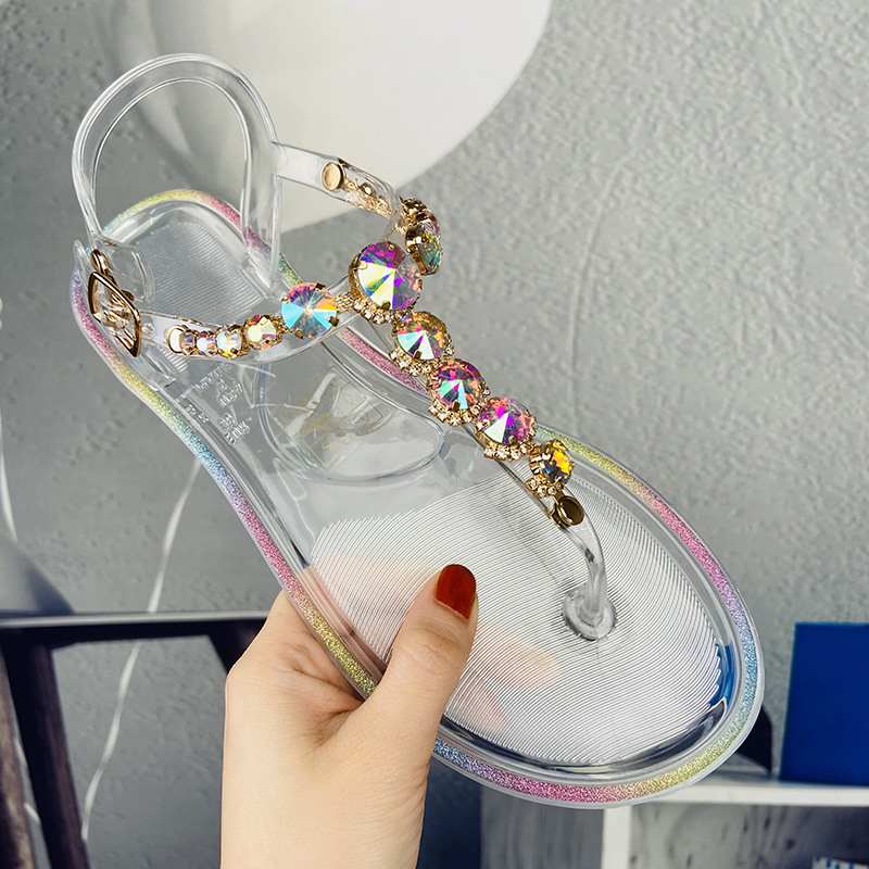 Jelly Sandal Women - ไซส์ 36-42 รองเท้าแตะผู้หญิงแบบผูกเชือก รุ่นฮิตประดับเพชร PVC ใส