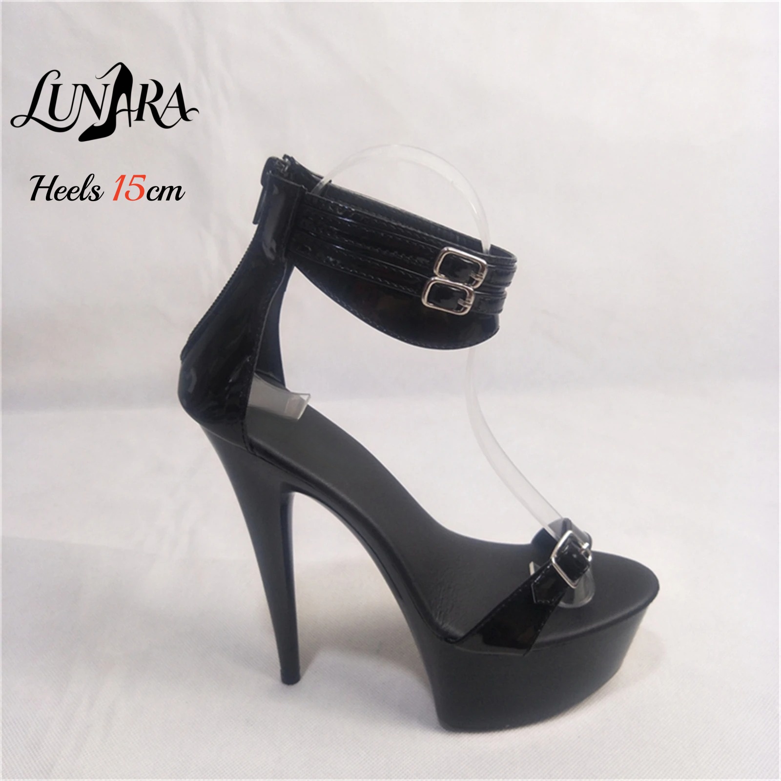 รองเท้าส้นสูง 15 ซม. สีดำ หนัง - Women'S Shoes Peep Toe บทวิจารณ์และราคา