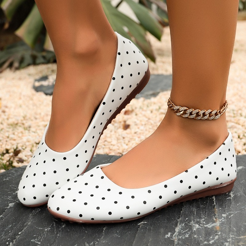 รองเท้าส้นเตี้ยสีขาวลายจุดสำหร - Shoes For Women Flats บทวิจารณ์และราคา