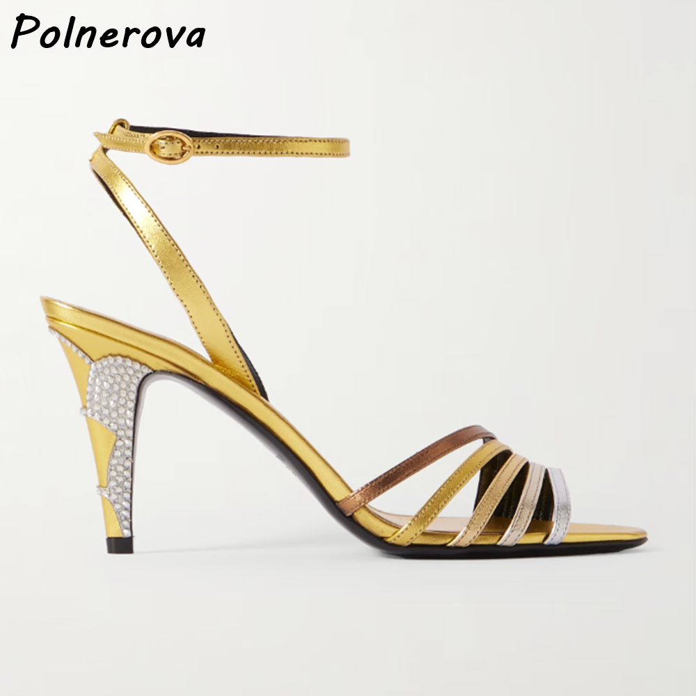 รองเท้าส้นสูงประดับคริสตัลสีทอ - Metallic Heel Sandal บทวิจารณ์และราคา