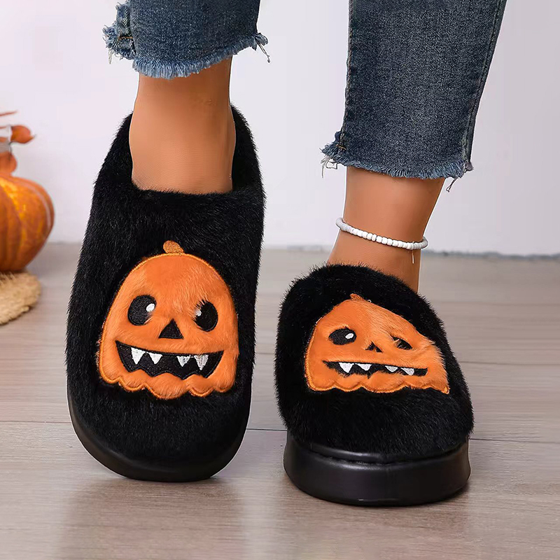 รองเท้าแตะขนปุยลายฟักทองฮาโลวี - Fluffy Fur Slipper บทวิจารณ์และราคา