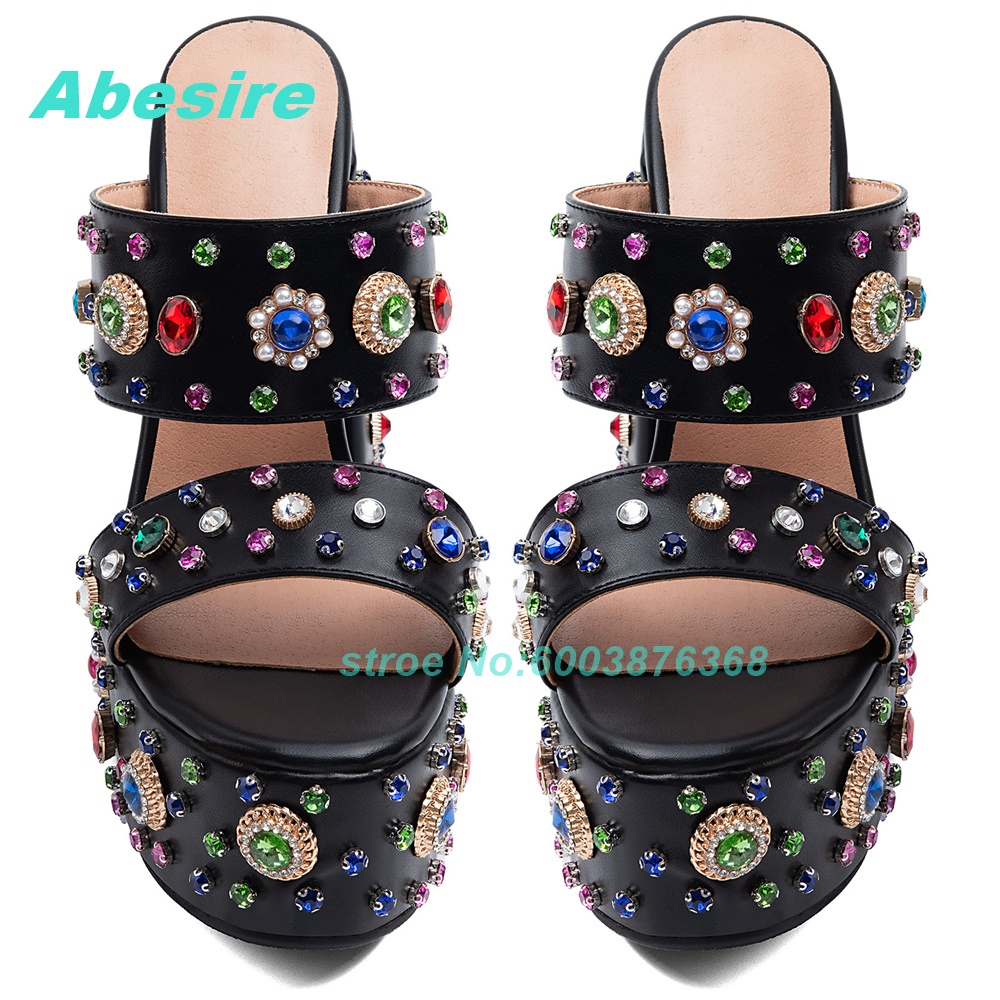 รองเท้าแตะส้นหนาประดับคริสตัลห - Women'S Shoes Peep Toe บทวิจารณ์และราคา