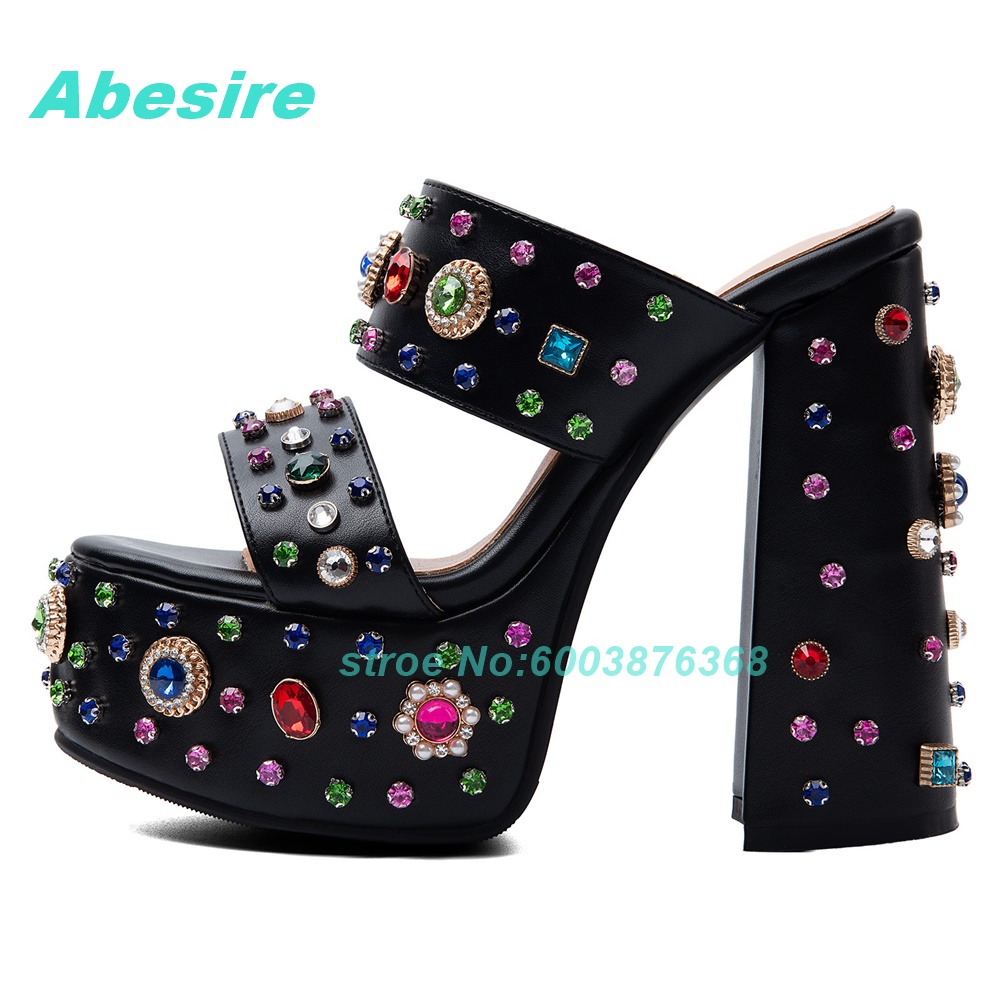 รองเท้าแตะส้นหนาประดับคริสตัลห - Women'S Shoes Peep Toe บทวิจารณ์และราคา