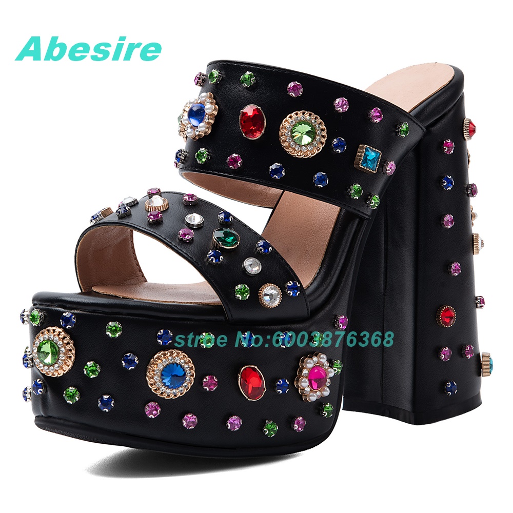 รองเท้าแตะส้นหนาประดับคริสตัลห - Women'S Shoes Peep Toe บทวิจารณ์และราคา