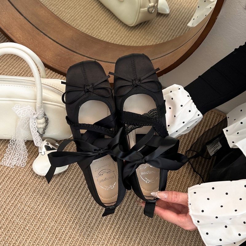 รองเท้าบัลเล่ต์แบบผูกเชือก สไต - Shoes For Women Flats บทวิจารณ์และราคา