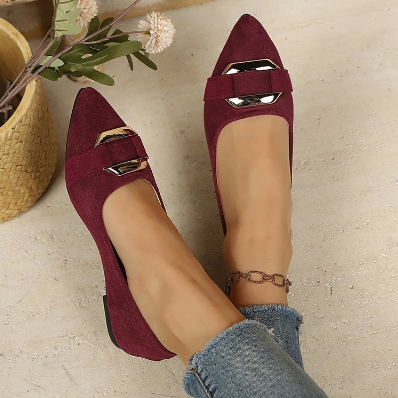 รองเท้าส้นแบนหัวแหลมหนังกลับสำ - Shoes For Women Flats บทวิจารณ์และราคา