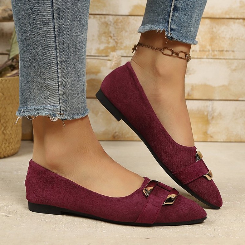 รองเท้าส้นแบนหัวแหลมหนังกลับสำ - Shoes For Women Flats บทวิจารณ์และราคา