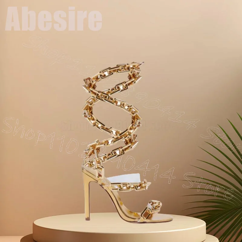 รองเท้าส้นสูงแบบสายรัดหัวเข็มข - Gold Chain Sandal บทวิจารณ์และราคา