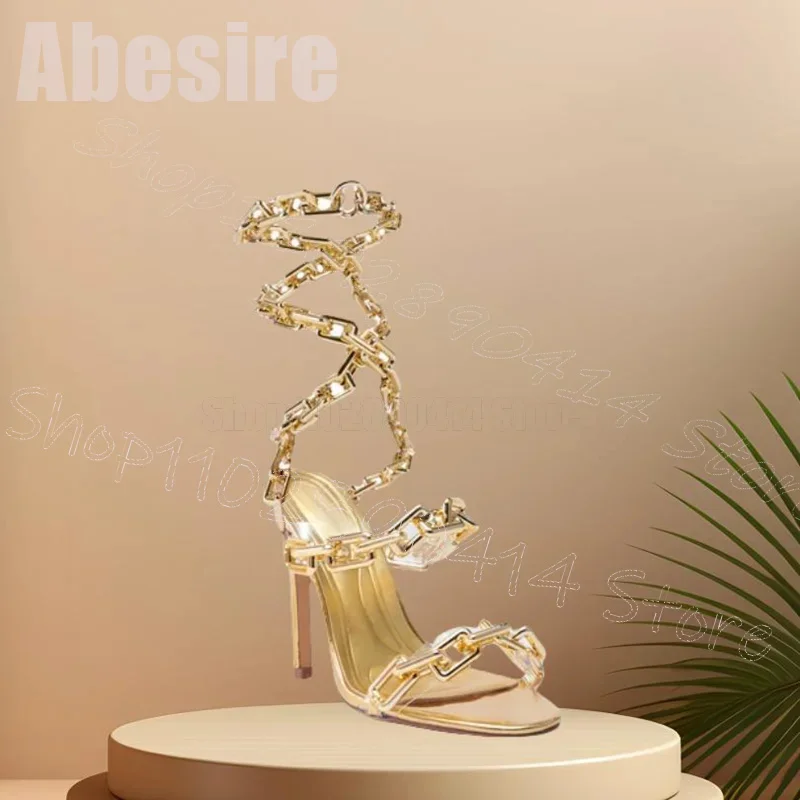รองเท้าส้นสูงแบบสายรัดหัวเข็มข - Gold Chain Sandal บทวิจารณ์และราคา