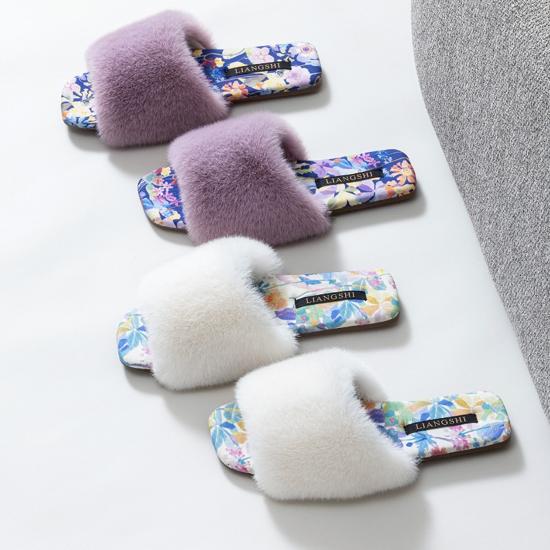 รองเท้าแตะใส่ในบ้านแบบแบน นุ่ม - Fluffy Fur Slipper บทวิจารณ์และราคา
