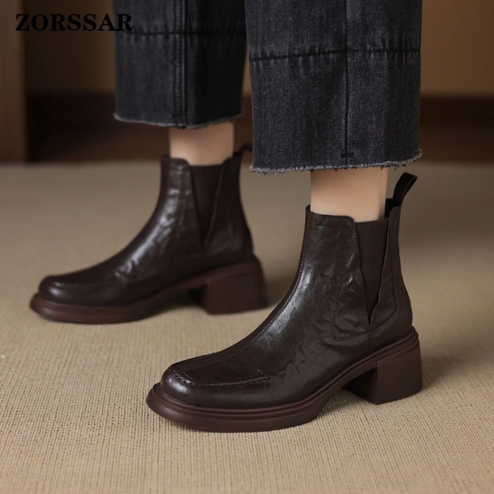 รองเท้าบูทเชลซีหนังวัวทรงหัวมน - Women'S Shoes Big Feet บทวิจารณ์และราคา