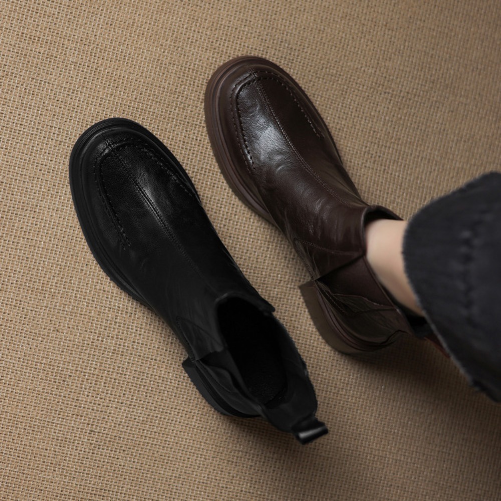 รองเท้าบูทเชลซีหนังวัวทรงหัวมน - Women'S Shoes Big Feet บทวิจารณ์และราคา
